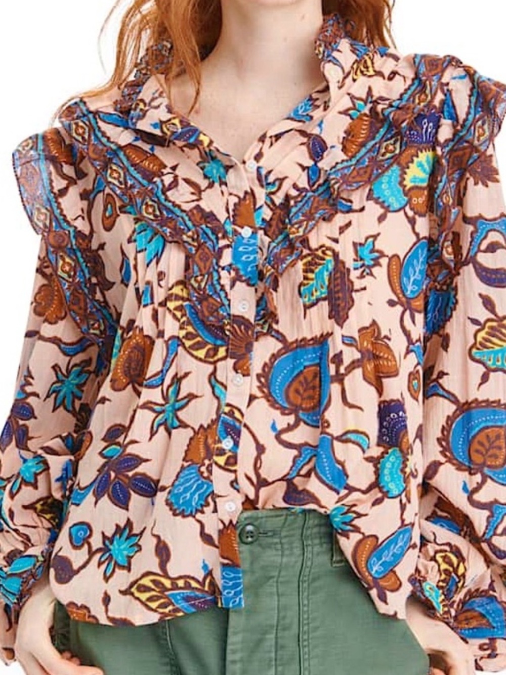 LOVE THE LABEL | Tallulah Blouse in Peach Floral Botanical Print | M